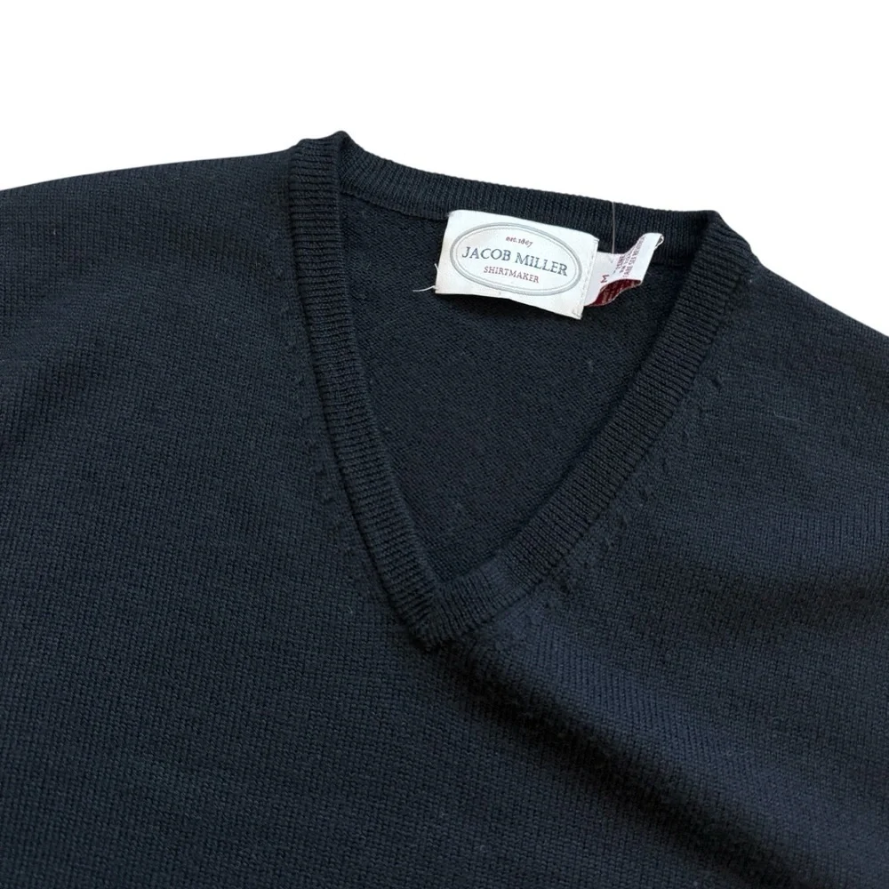 Jacob Miller Merino Wool Sweater Mens M Black V Neck Extra Fine Wool Classic